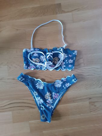 Bikini Blumenmuster petrol Grösse M