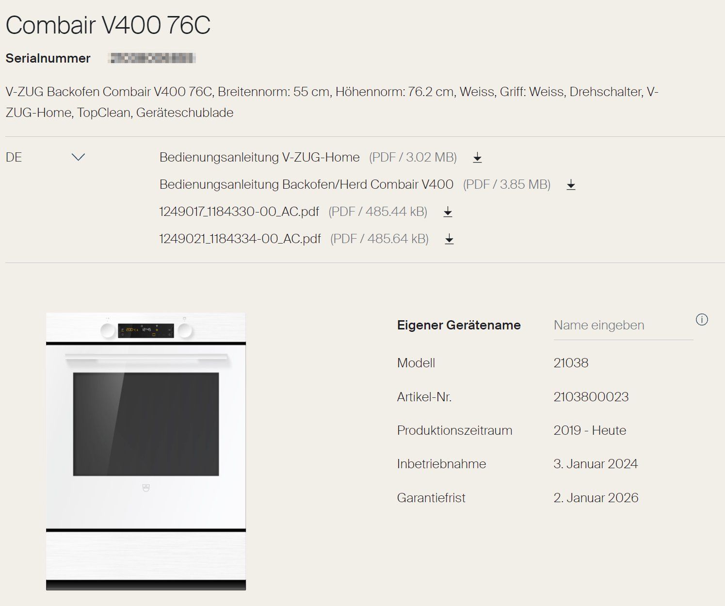 V-Zug Forni: V-Zug Combair V400 Backofen – Usato da Hünenberg See venduto da TheBigM 3