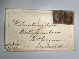 Grossbritannien 1851, One Penny Red im Paar, nach Irland