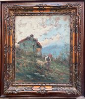 Dipinto olio su tela, pastorella, Bonfatti - XX secolo