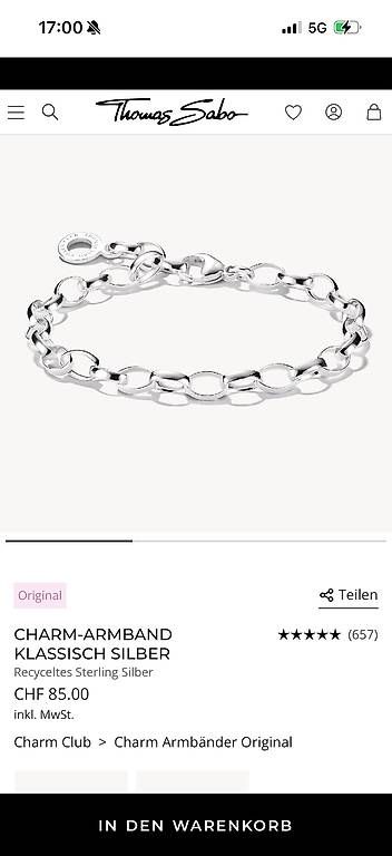 Bracciali & Braccialetti: Thomas Sabo Charm-Armband klassisch Silber mit Charm – Usato da Zürich venduto da Supersampler 3