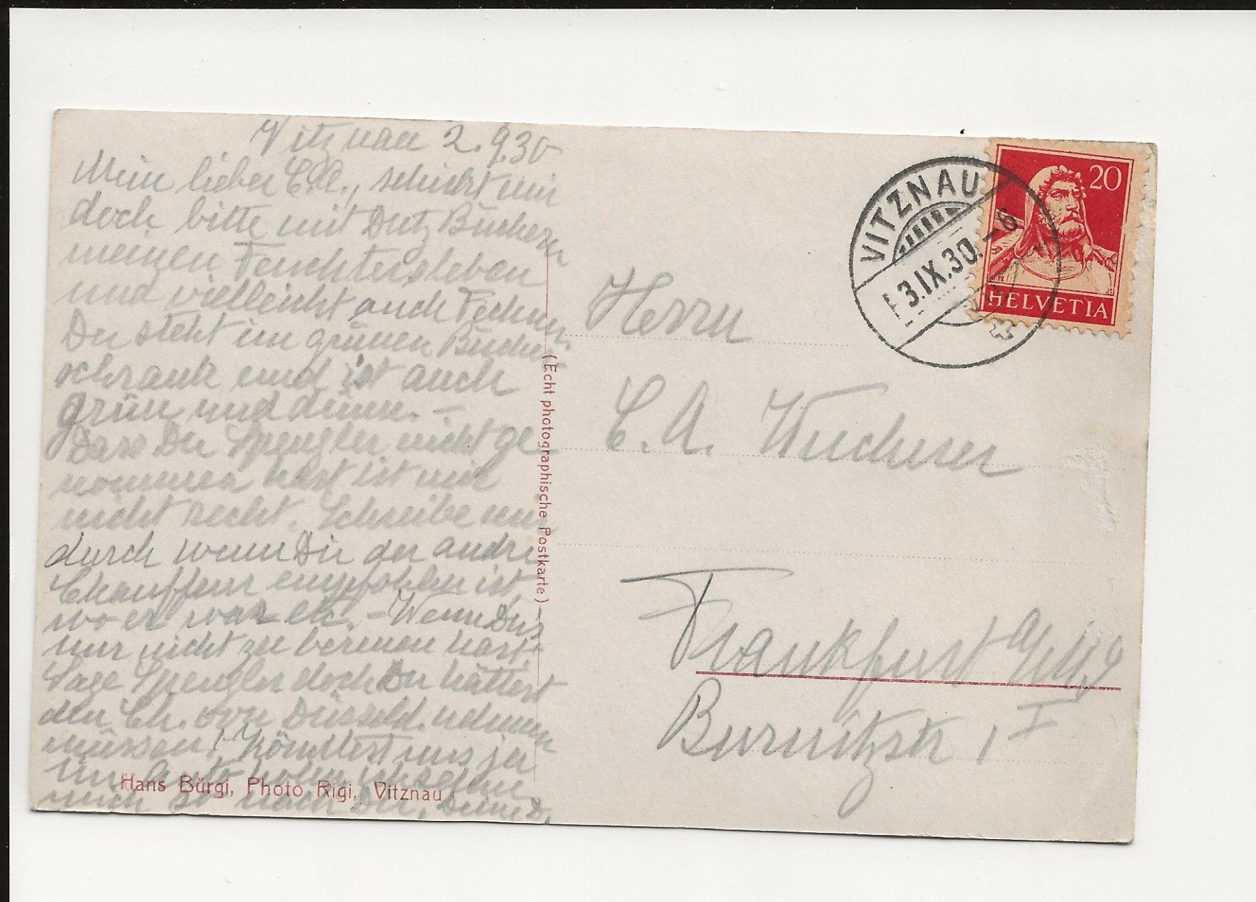 Cartoline postali: AK 1930 Hotel Rigi, Vitznau – Usato da Greifensee venduto da 315WDO 1