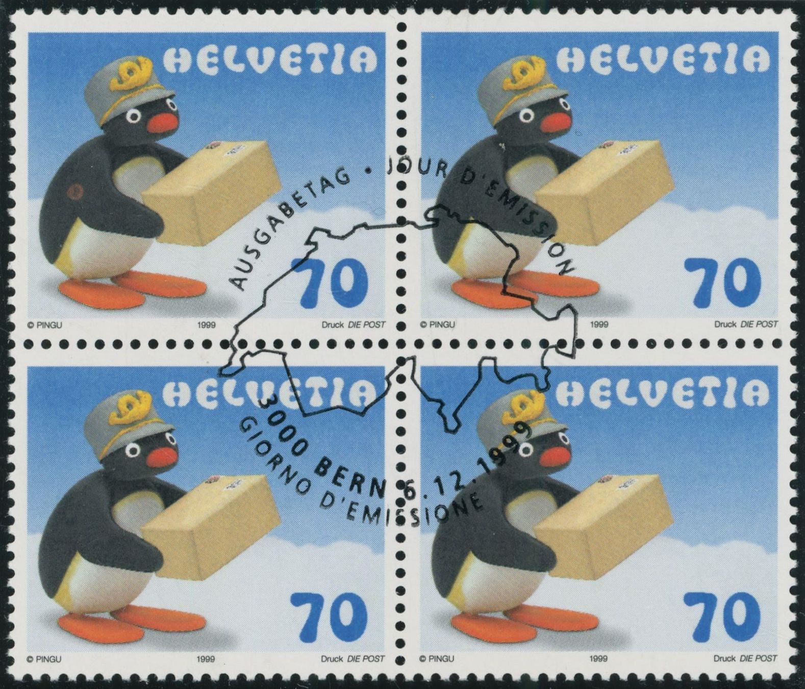Tutti i francobolli: 1999 - Pingu - Abart - Viererblock – Usato da Schindellegi venduto da leecollect