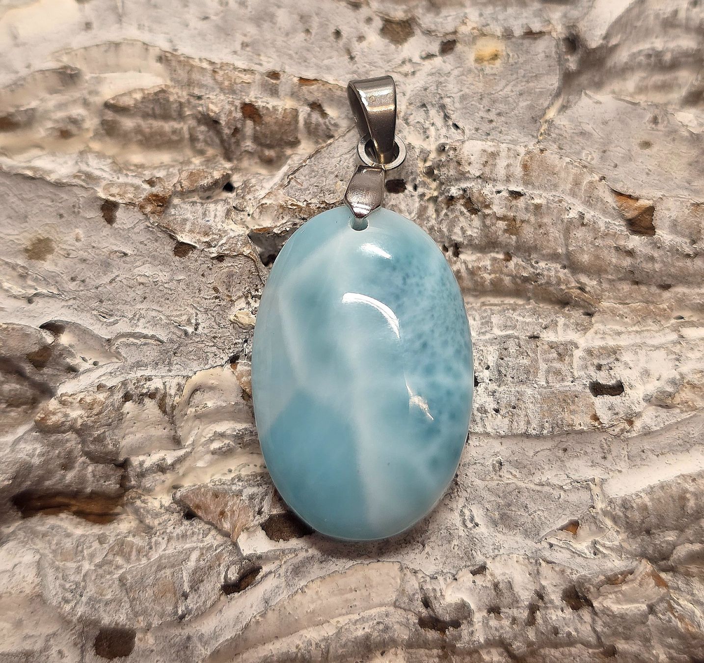 Minerali & Pietre curative: Larimar Anhänger mit Metallöse – Nuovo e nell'imballaggio originale da Matzingen venduto da Shay_Crystalz