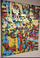Abstraktes Bild Gold Rot Blau Gelb Schwarz handmade 70×86