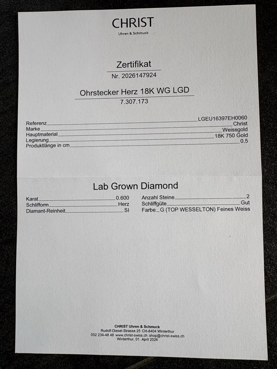 Christ Orecchini pendenti & Orecchini a lobo: Diamantohrstecker 0.6ct/ Weissgold – Nuovo e nell'imballaggio originale da Fehren venduto da Frischki 5