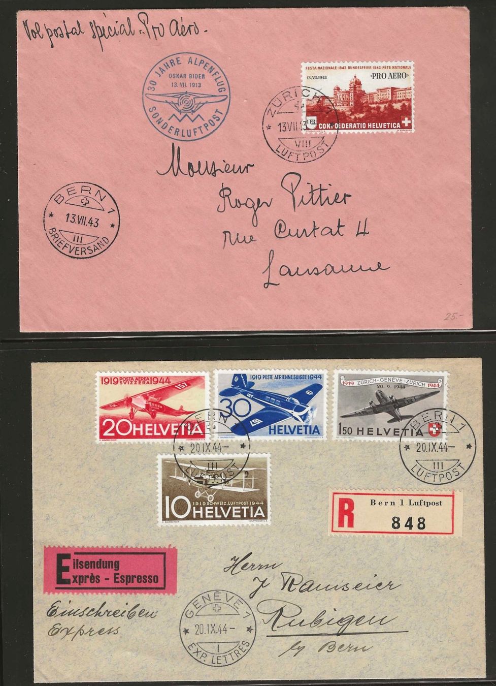 Tutti i francobolli: 1943 + 1944 : 2  CH  Flugpost Briefe – Usato da Gümligen venduto da Geniusbuy