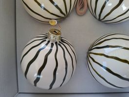 4er Set Weihnachtskugeln, Glas, Ornament, inkl. 4 Blätter