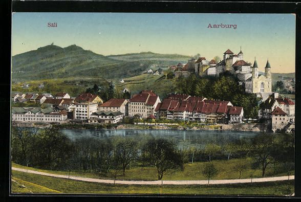 Cartoline postali: Aarburg, Panorama mit Kirche und Säli – Usato da Berlin venduto da bartko-reher