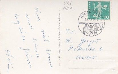 Cartoline postali: Andermatt - Ortsteil, Winteraufnahme. 1961 – Usato da Schlieren venduto da Rapaelli 1