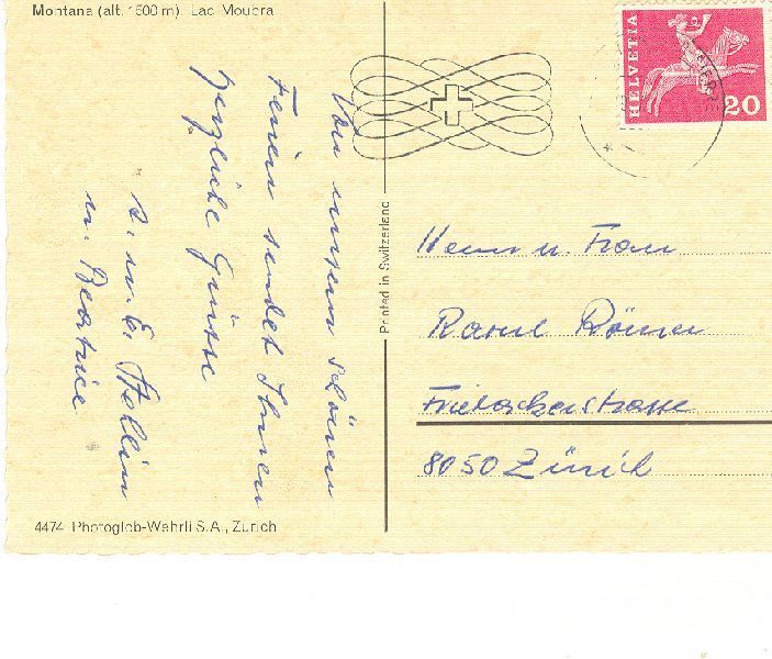 Cartoline postali: Montana + ca. 1965 – Usato da Emmenbrücke venduto da teestube 1