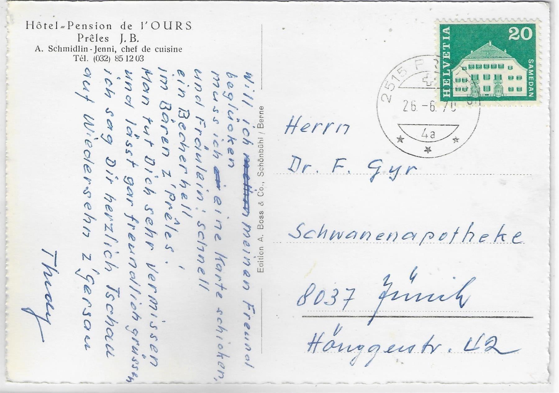 Cartoline postali: Vue de la Terrasse - Panorama - Preles – Usato da Ettingen venduto da Kartenplanet 1