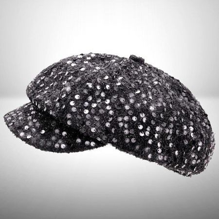 🌟✨Pailletten Ballonmütze Schirmmütze Schwarz Glitzer NEU🎩