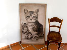 BILD 2 KATZEN ZEICHNUNG KOHLE von Fred Sauter RIESENGROSS