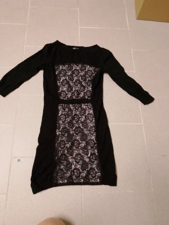 Topshop Kleid Schwarz Spitzen Einsätze Gr. 36