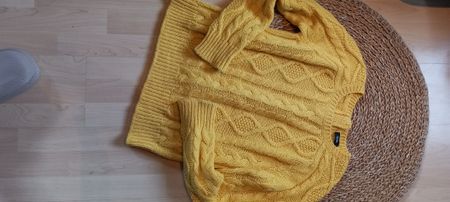 Frühlings-Special: Zopfmuster Pullover in Gelb, Grösse L