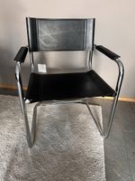 Freischwinger Stuhl Stahlrohr schwarz Leder