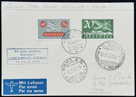 Schweiz 1940 - Swissair Erstflug Locarno-Roma 18.3.1940