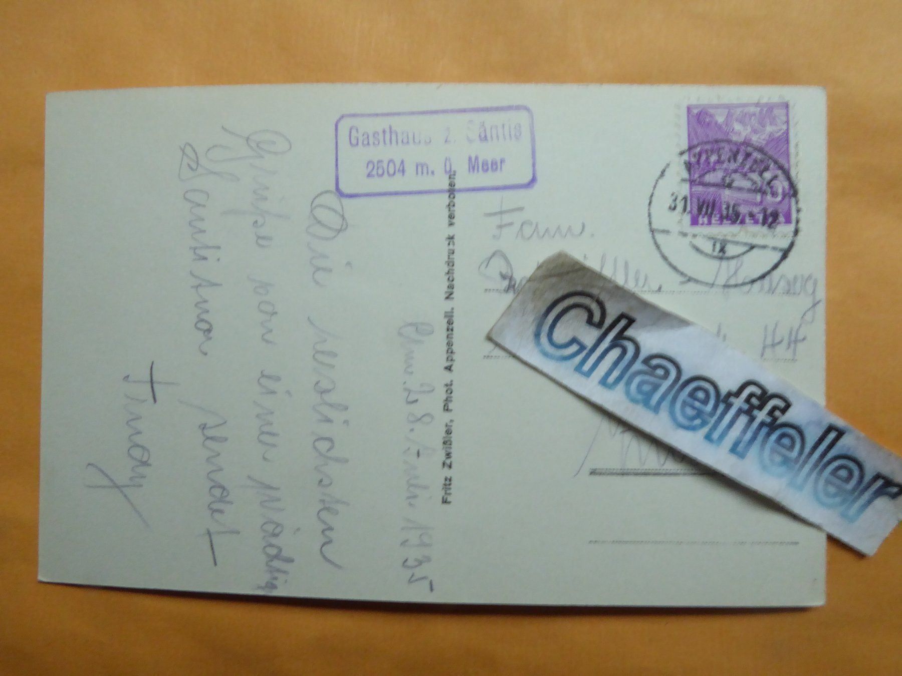 Cartoline postali: 1935  Gasthaus und Observatorium Säntis – Usato da Zürich venduto da Chaeffeler 1
