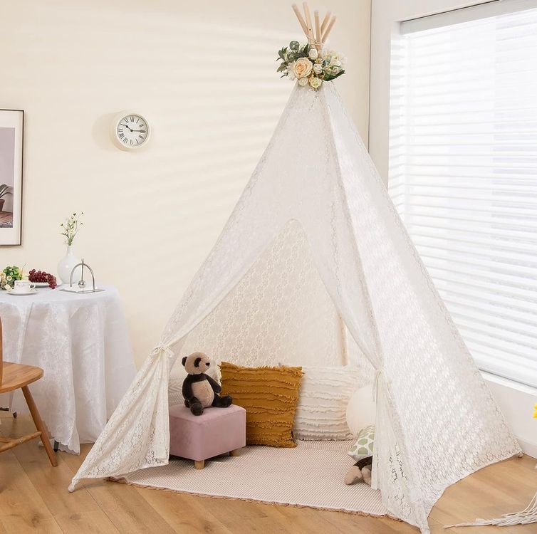 Tipi-Zelt Für Kinder Mit Matte & Kissen – 100x100x150 Cm, Baumwolle, Für Garten & Zimmer