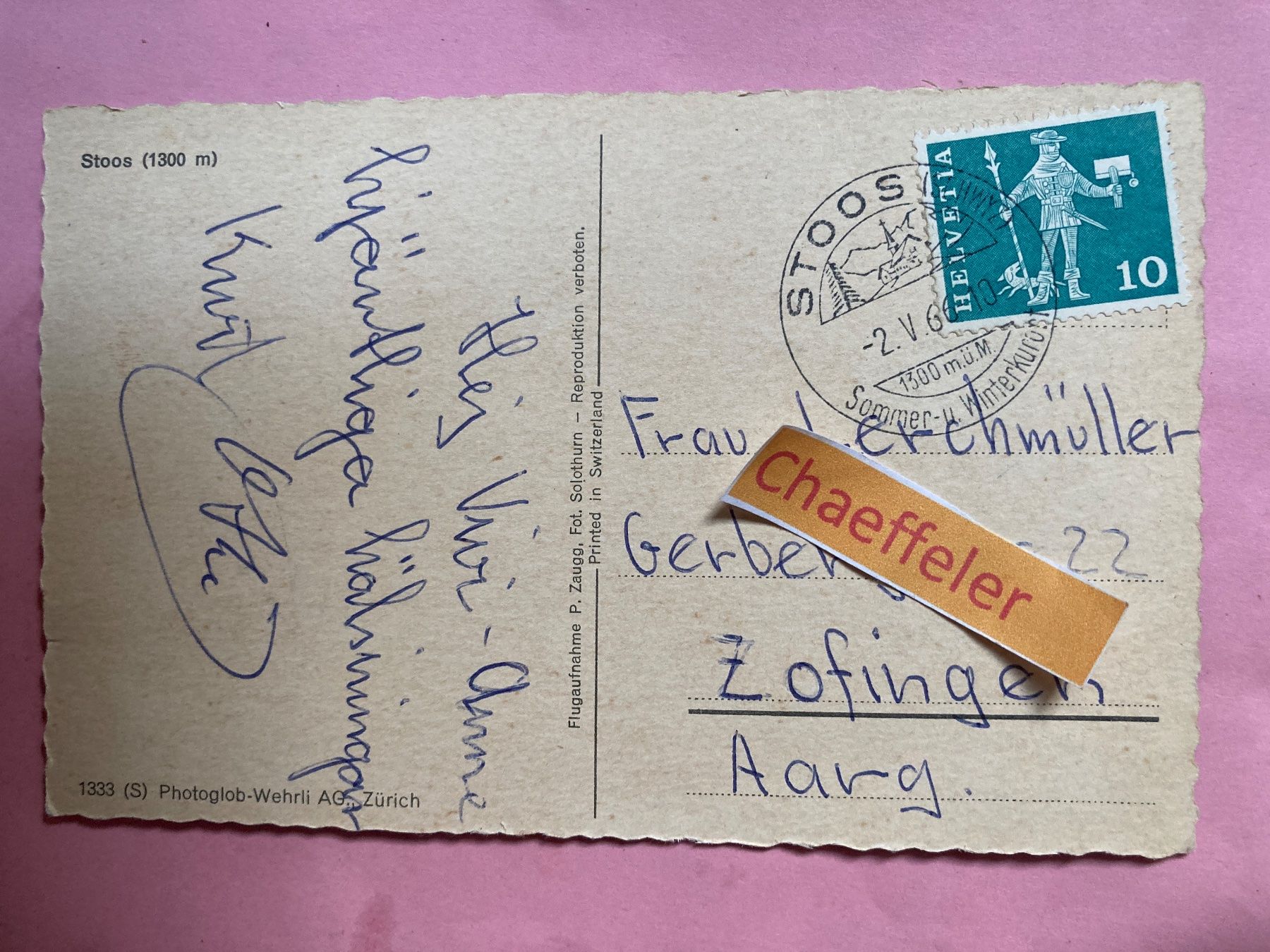 Cartoline postali: 1966 Stoos – Usato da Zürich venduto da Chaeffeler 1