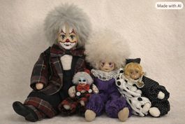 4 Vintage-Clownpuppen