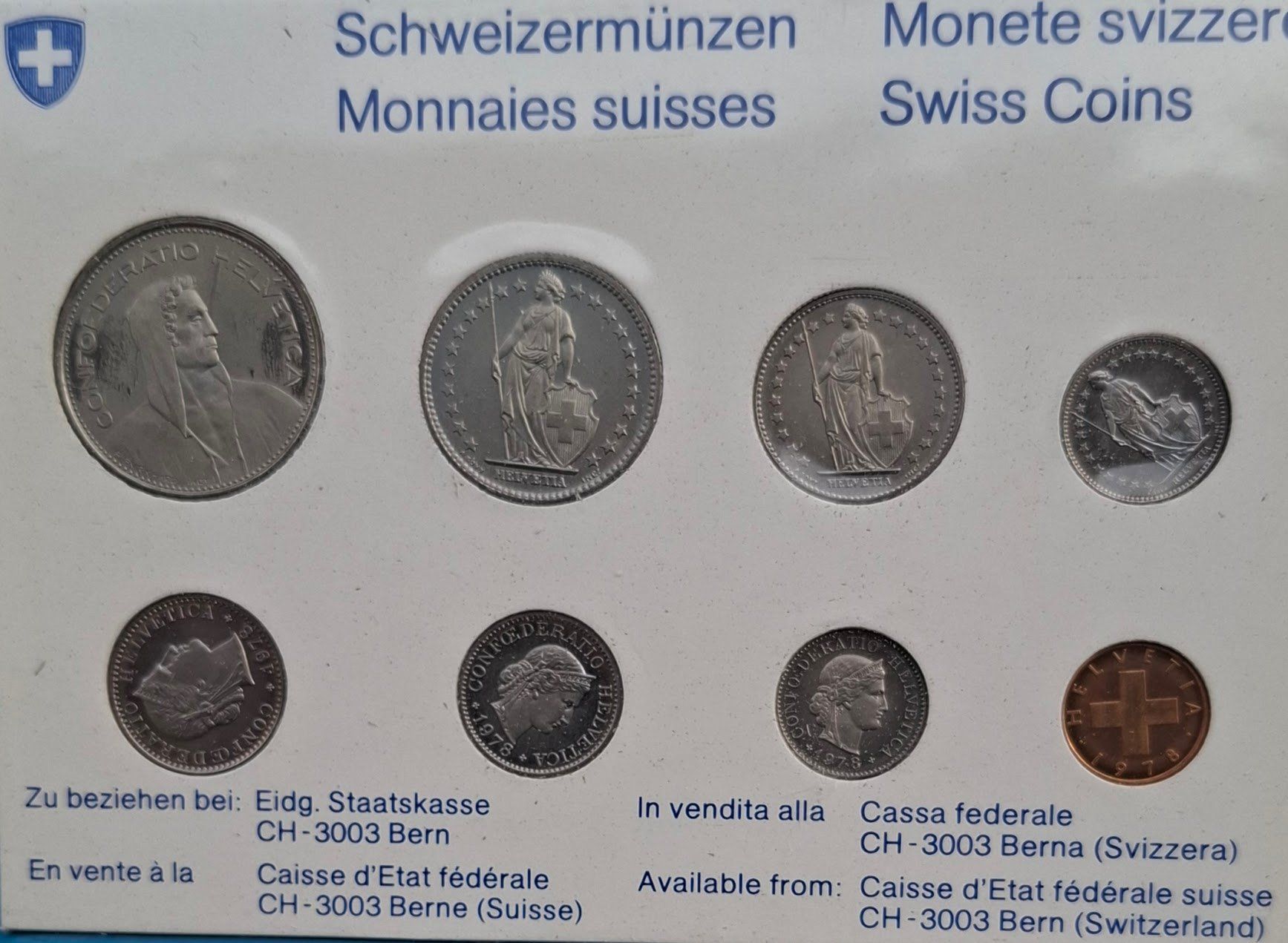 Tutti le monete: SET de monnaie suisse de 1978 - non circulé FDC – Nuovo e nell'imballaggio originale da Fribourg venduto da Kiki020 1
