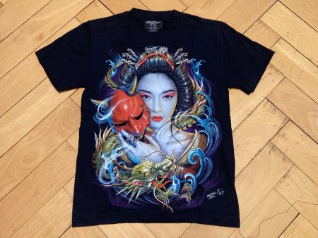 Vintage Y2K 2 Print T-Shirt Geisha Devil Metal Piece  S