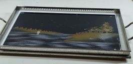 Elegantes Vintage Serviertablett mit Landschaftsmotiv.(em11)