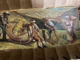 Tableau peinture ä l'huile ancien - Scène Rurale Authentique