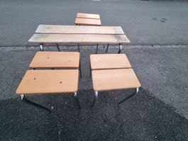Vintage Hocker aus Buchenholz und Chromfüssen 