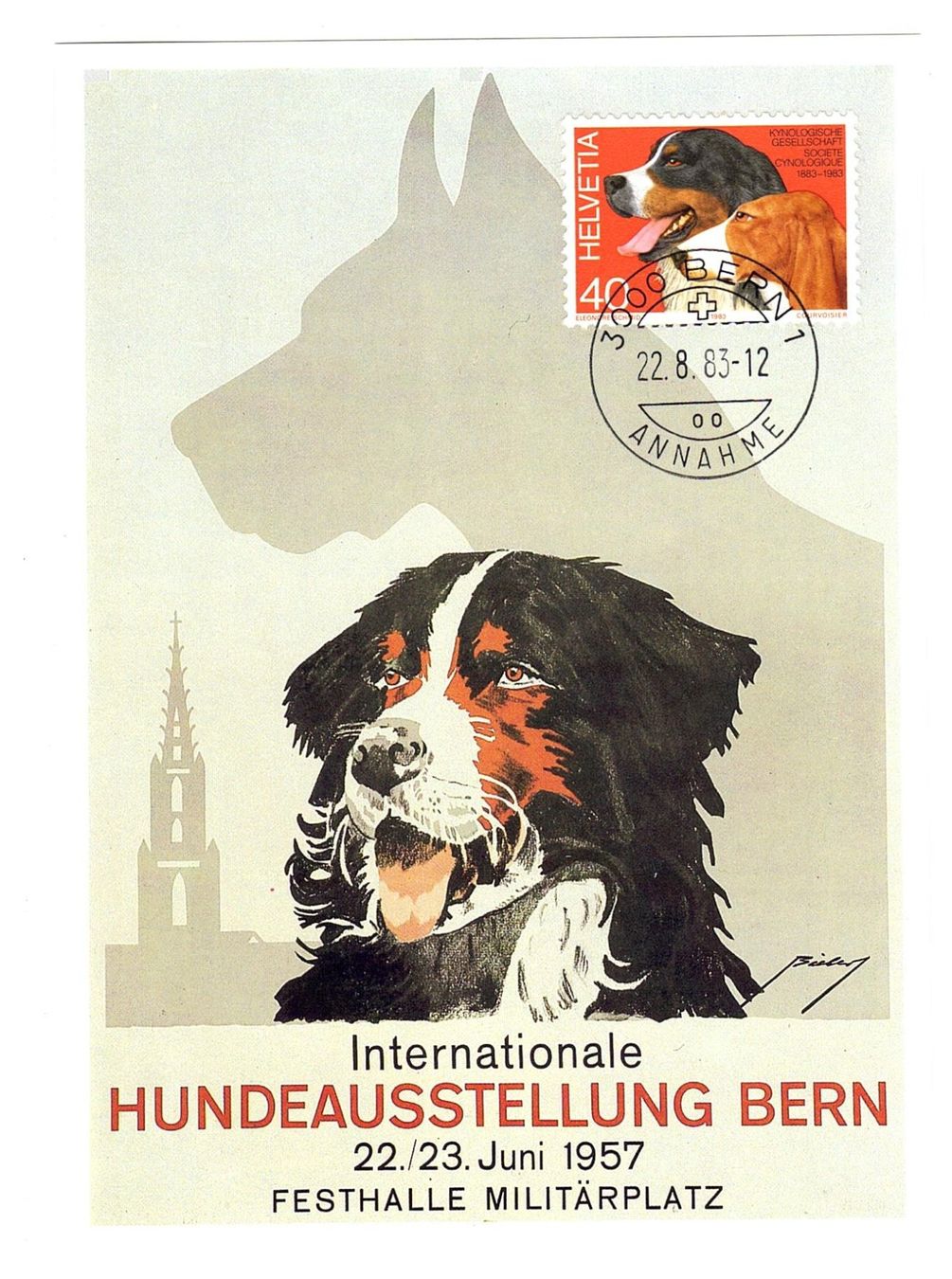 Alle Briefmarken: Maximumkarte: Internat.Hundeausstellung, Stempel Bern22.8.83 – Gebraucht aus Büetigen von philat