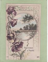 Kitsch Landschaft Blumen Souvenir  d' Amitié 1913