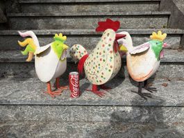 Lot de 3 Poules de Jardin en Métal