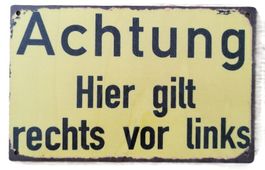 Rechts vor links - Holzschild  (neu/OVP)