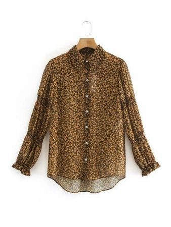ZARA Hemd Bluse Hemdbluse mit Puffärmel Gr.38-40