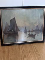 Gemälde mit Segelschiffen - Vintage Kunst im Rahmen