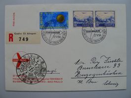 1954, Flugbrief Nr.1 (Swissair-Brief) nach Südamerika