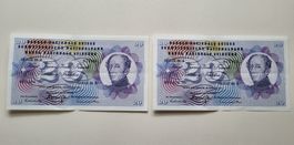 20 Franken Banknoten - 2x Stück (5. Serie) schöner Zustand