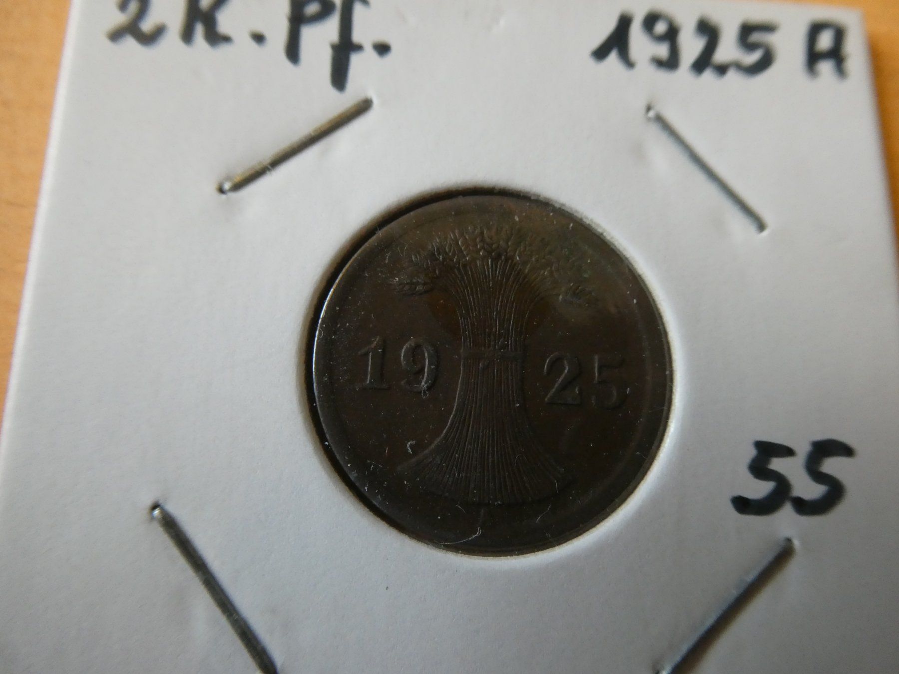Alle Münzen: Dt. Reich 1925 A,  2 Reichspfennig – Gebraucht aus Hinterforst von Rohusri