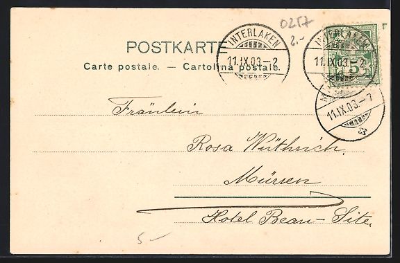 Cartoline postali: AK Interlaken, Teilansicht mit Bergen – Usato da Berlin venduto da bartko-reher 1