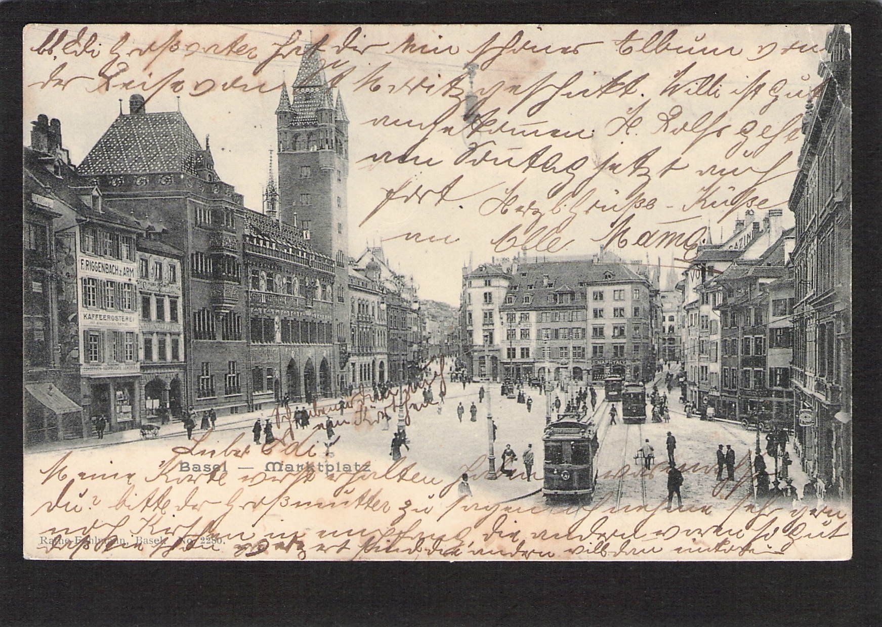 Ansichtskarten: .Basel Marktplatz belebt , Trams , gel. 1905 – Gebraucht aus Reichenburg von Pipo-67