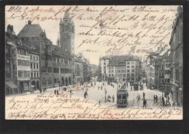 .Basel Marktplatz belebt , Trams , gel. 1905