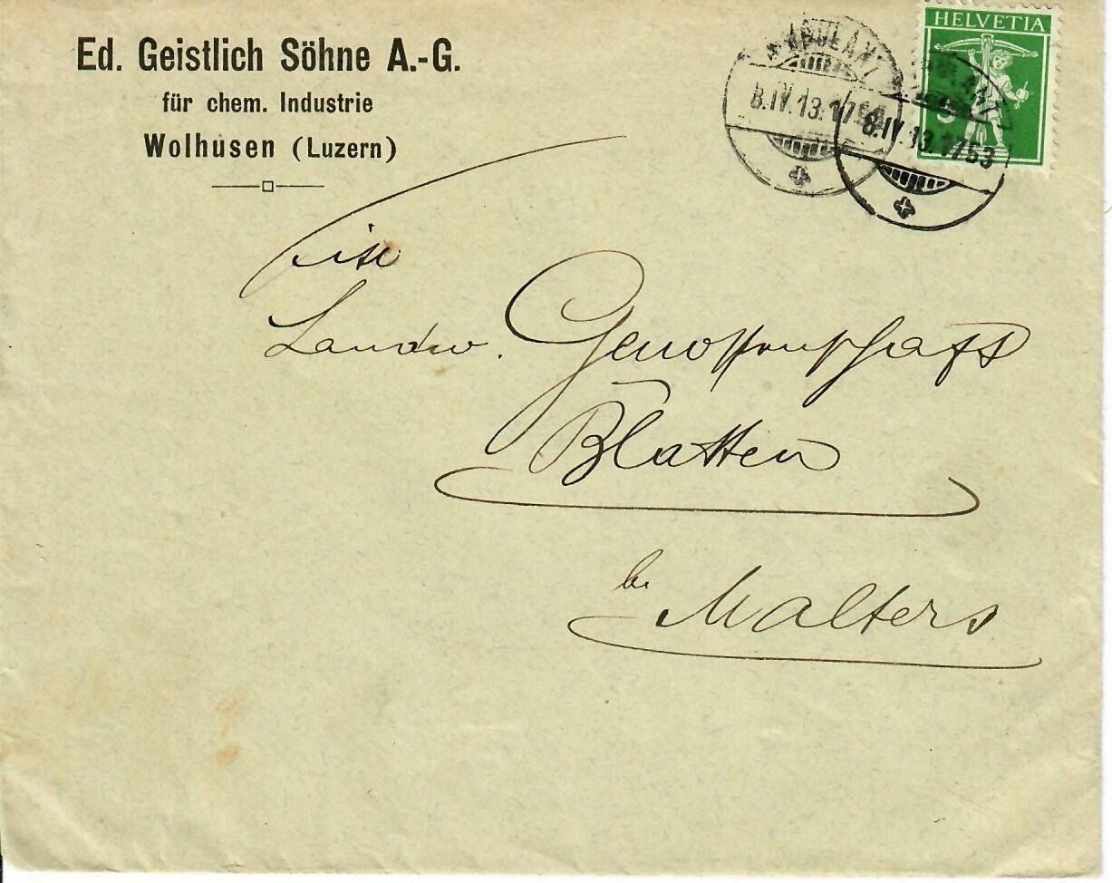 Alle Briefmarken: Brief, Ed. Geistlich Söhne Wolhusen 1913 – Gebraucht aus Hochdorf von Ziegel-16