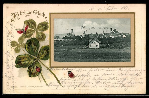 Cartoline postali: Dillingen, Ortspanorama mit Kirchen, vie – Usato da Berlin venduto da bartko-reher