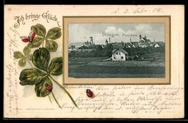 Dillingen, Ortspanorama mit Kirchen, vie