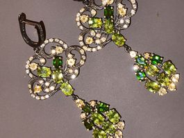 UNIKAT!! Peridots Topazes & Diopsites SS925 Long Earrings