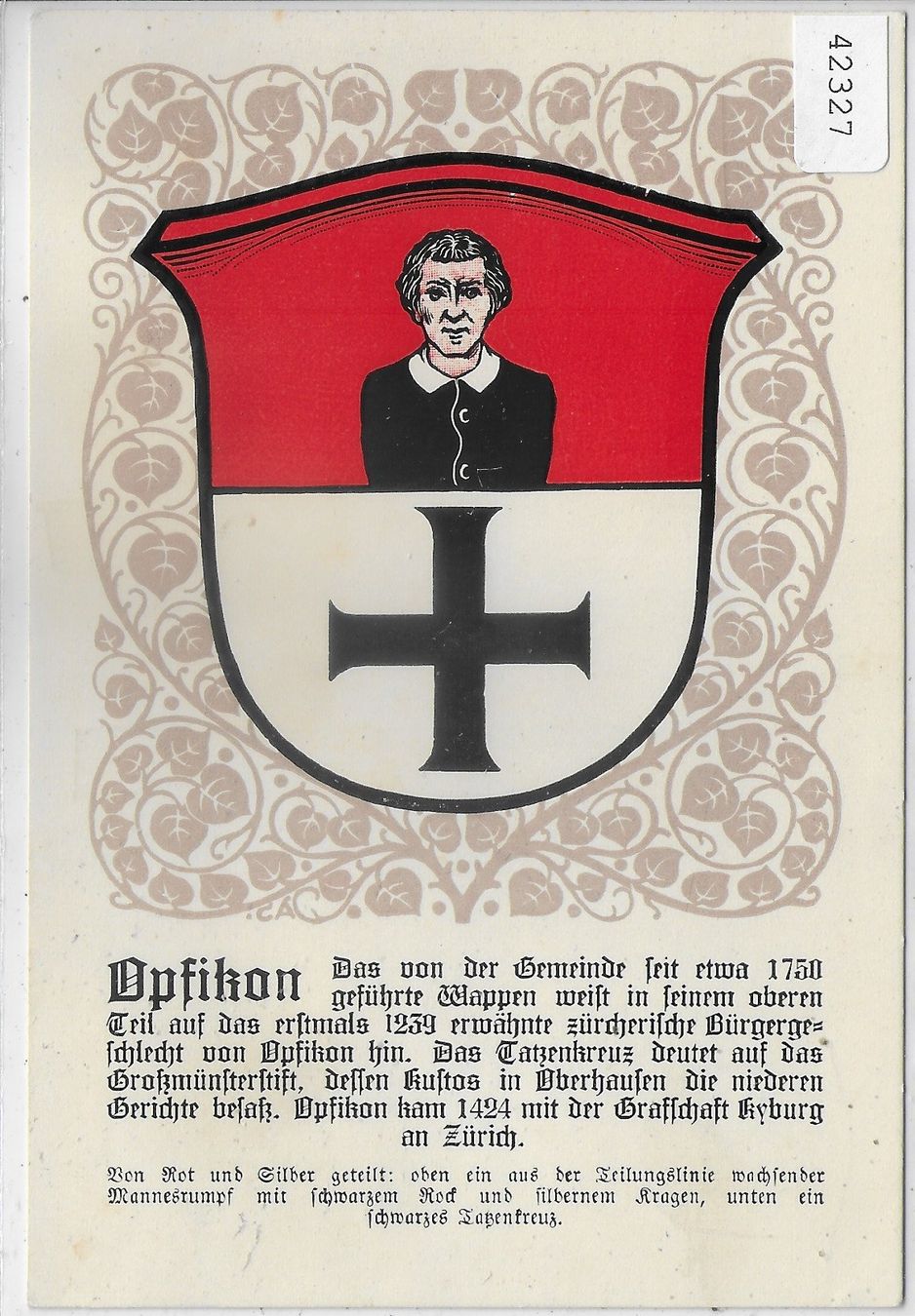 Cartoline postali: Gemeindewappen von Opfikon – Usato da Ettingen venduto da Kartenplanet