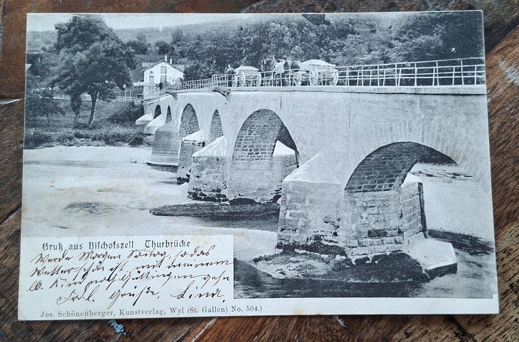 Ansichtskarten: Thurbrücke mit Karren, Bischofszell – Gebraucht aus Dielsdorf von Janisjan
