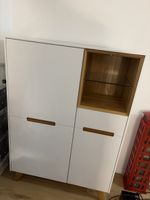 Highboard weiss MDF/Holzeiche mit Glasfach, BHT 95.5x137x42c